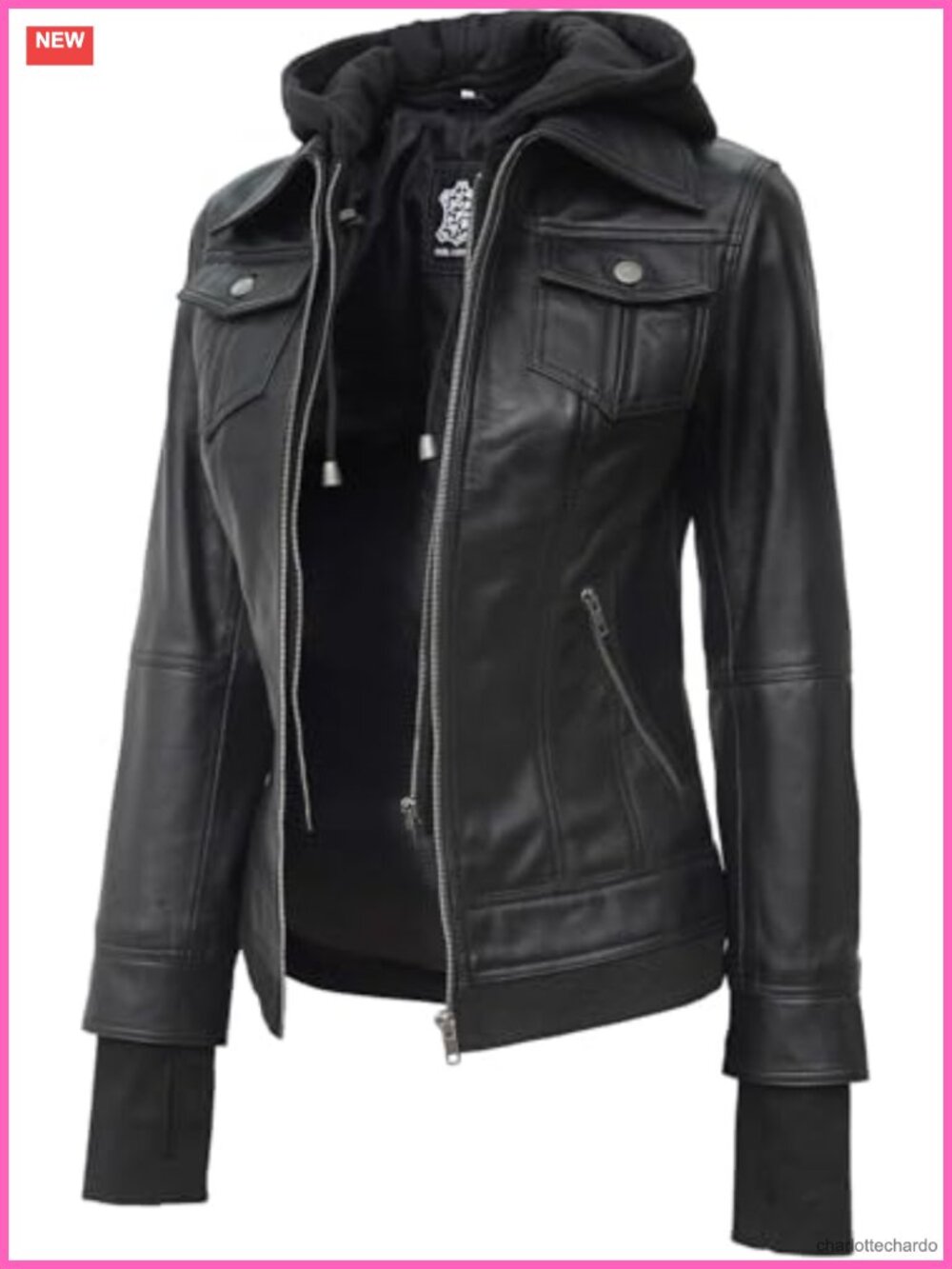 Womens Real Lambskin Leather Jacket Detachable Hood Bomber Thumbholes